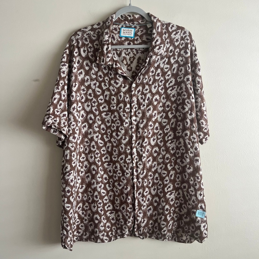 Scotch & Soda Amsterdam Leopard Print Camp Collar Shirt Men's XXL Short Sleeve
